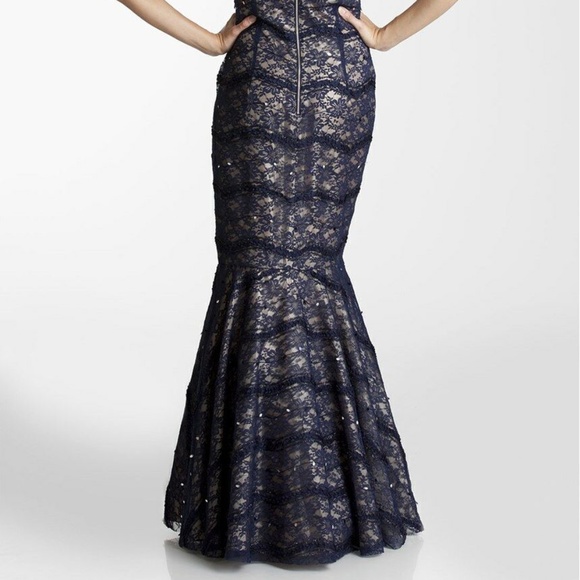 NEW JS Collections Strapless‎ Lace Trumpet Gown 10 Navy - Picture 6 of 6